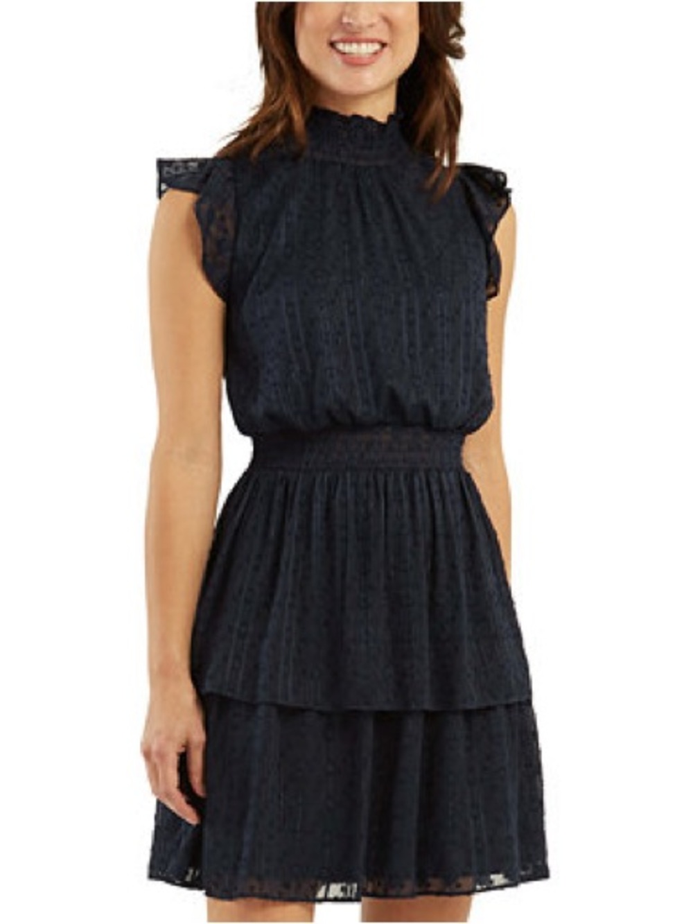 NWOT BCX Navy Ruffled High-Neck Tiered High-Low Dress